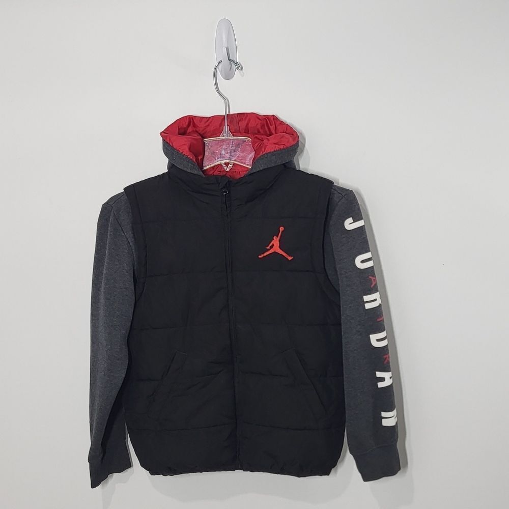 Jordan Boys / Youth Black & Gray Puffer Jacket With Hood